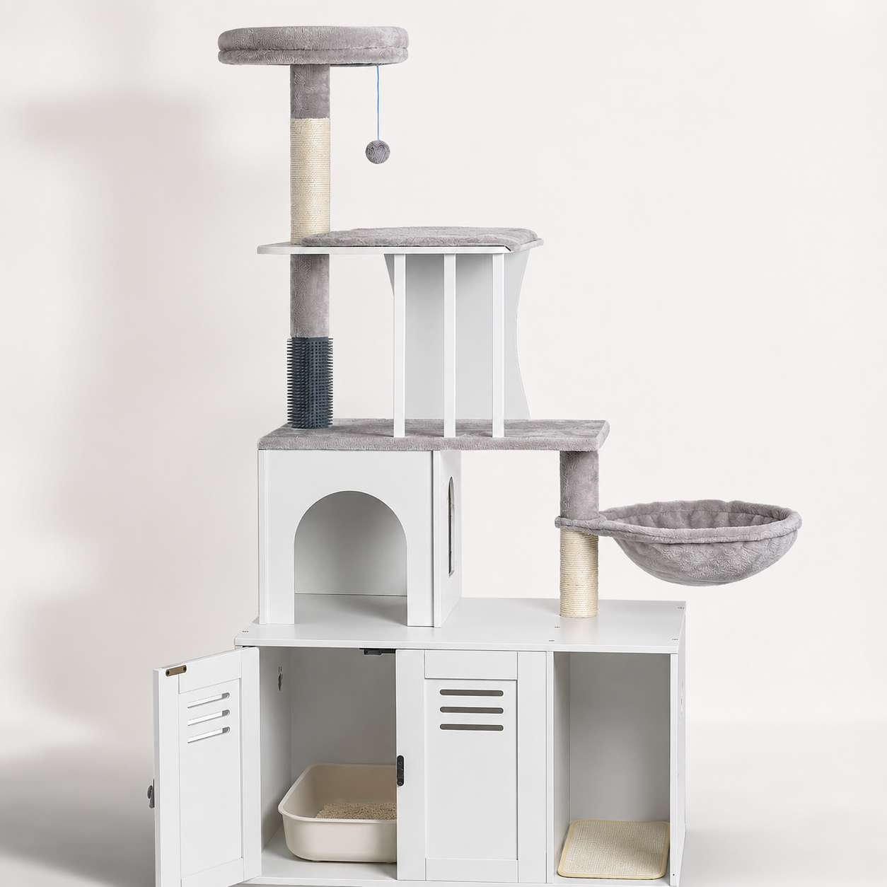 Modern Cat Tree with Hidden Litter Box Enclosure