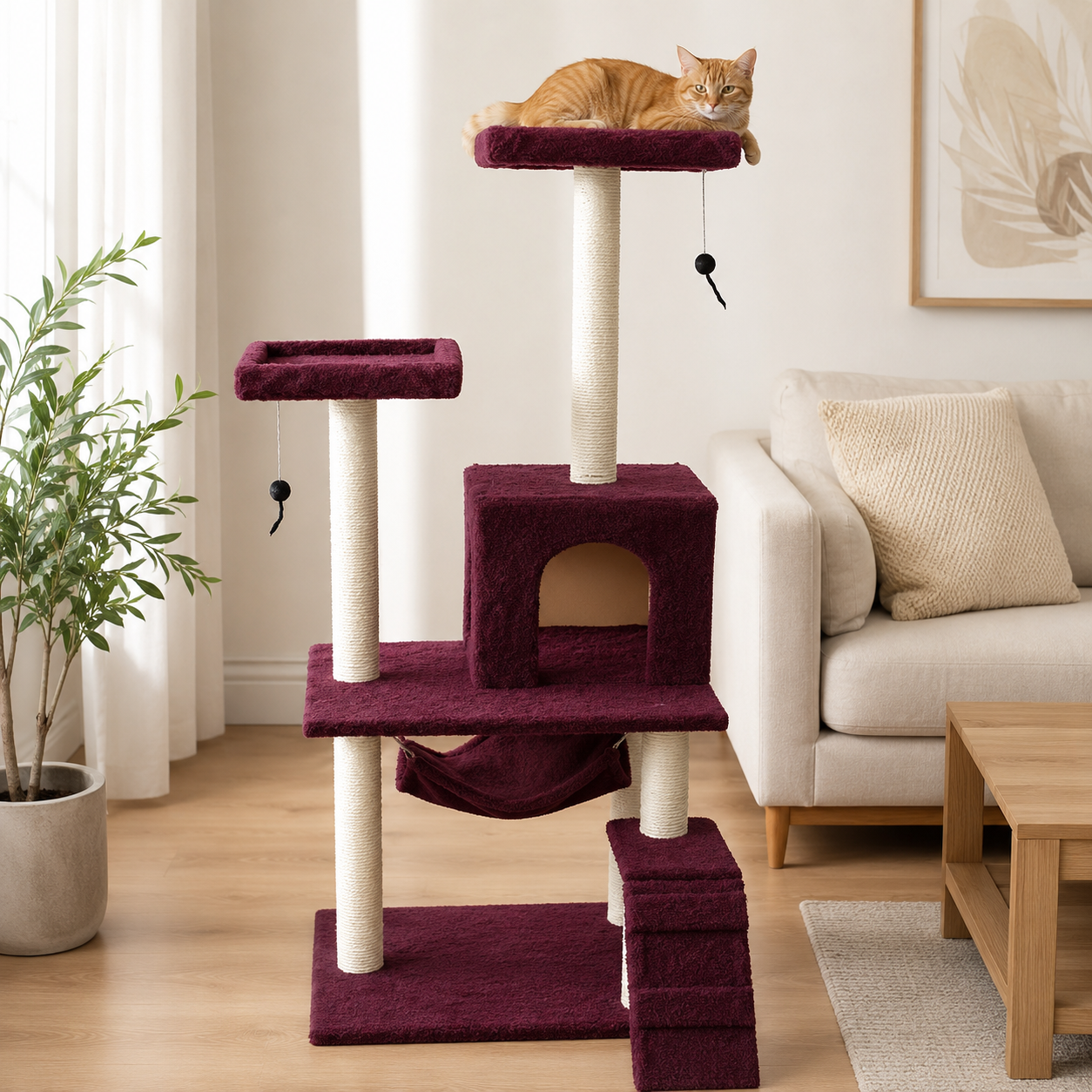 Multi-Level Cat Tree Tower with Scratching Posts & Hammock