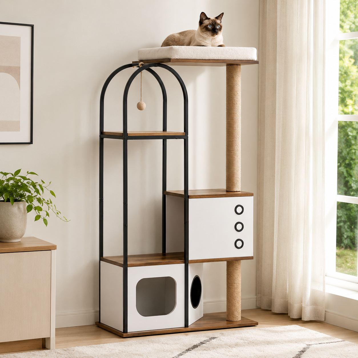 Modern Multi-Level Cat Tree Tower with Condo & Top Lounger