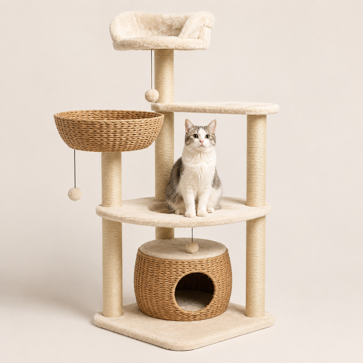 Cattail Cat Tree Tower - Modern Woven Cat Condo & Lounge