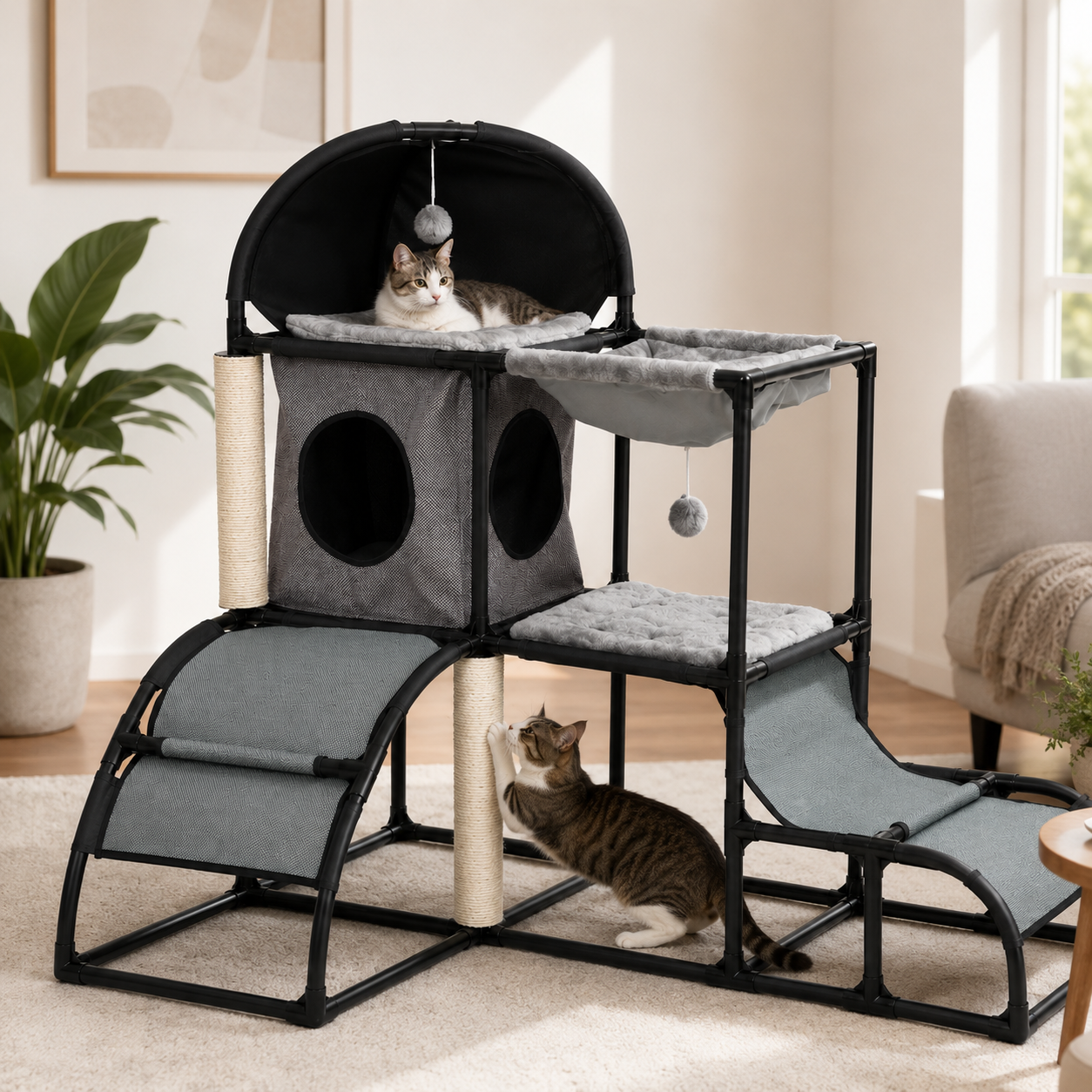 Multi-Functional Cat Climbing Frame with Bed & Scratching Ramp