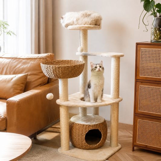 Cattail Cat Tree Tower - Modern Woven Cat Condo & Lounge