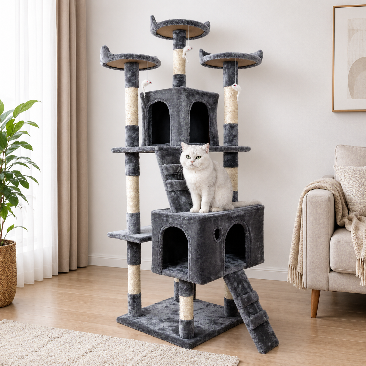 Tall Multi-Level Cat Climber Tower with Condos & Scratching Posts