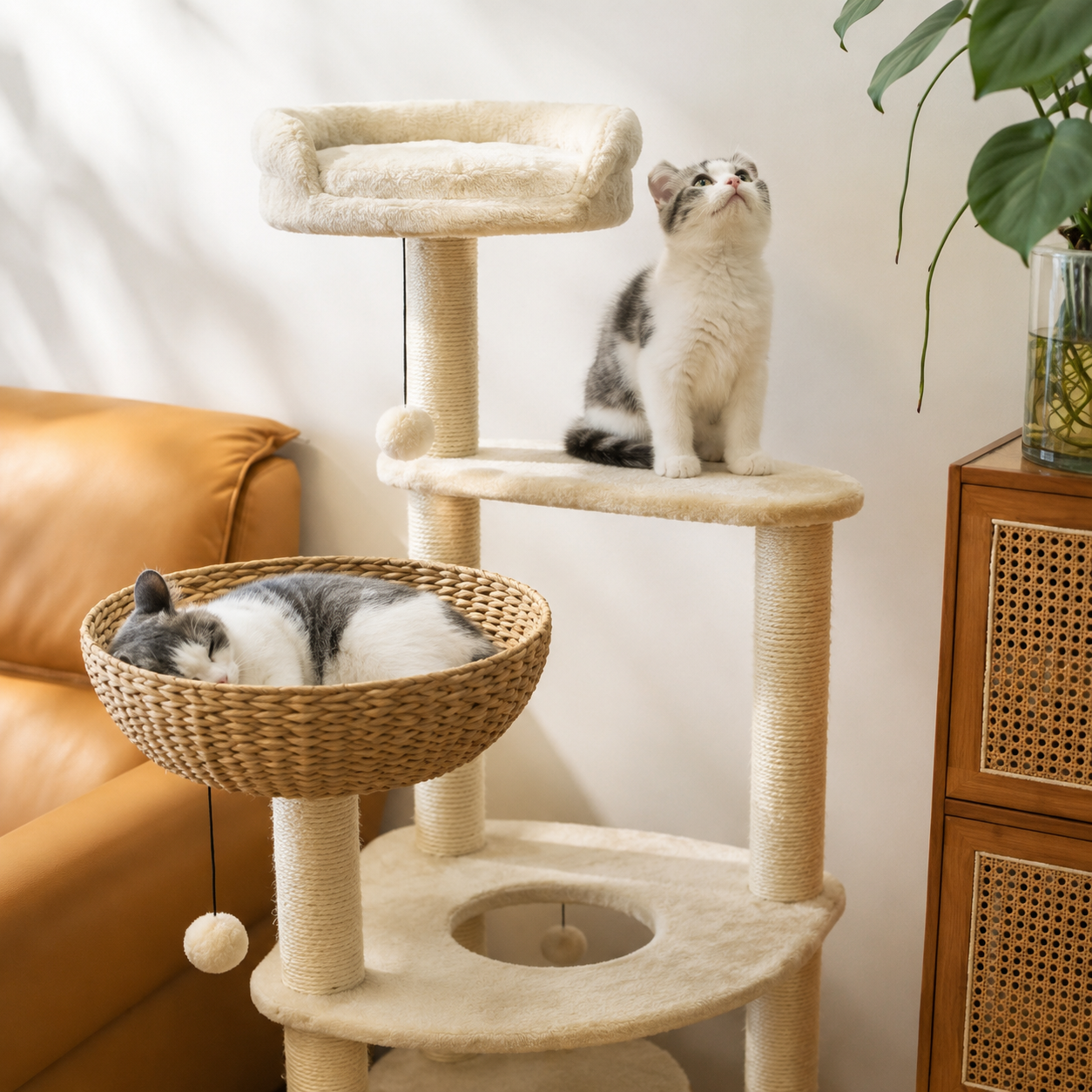 Cattail Cat Tree Tower - Modern Woven Cat Condo & Lounge