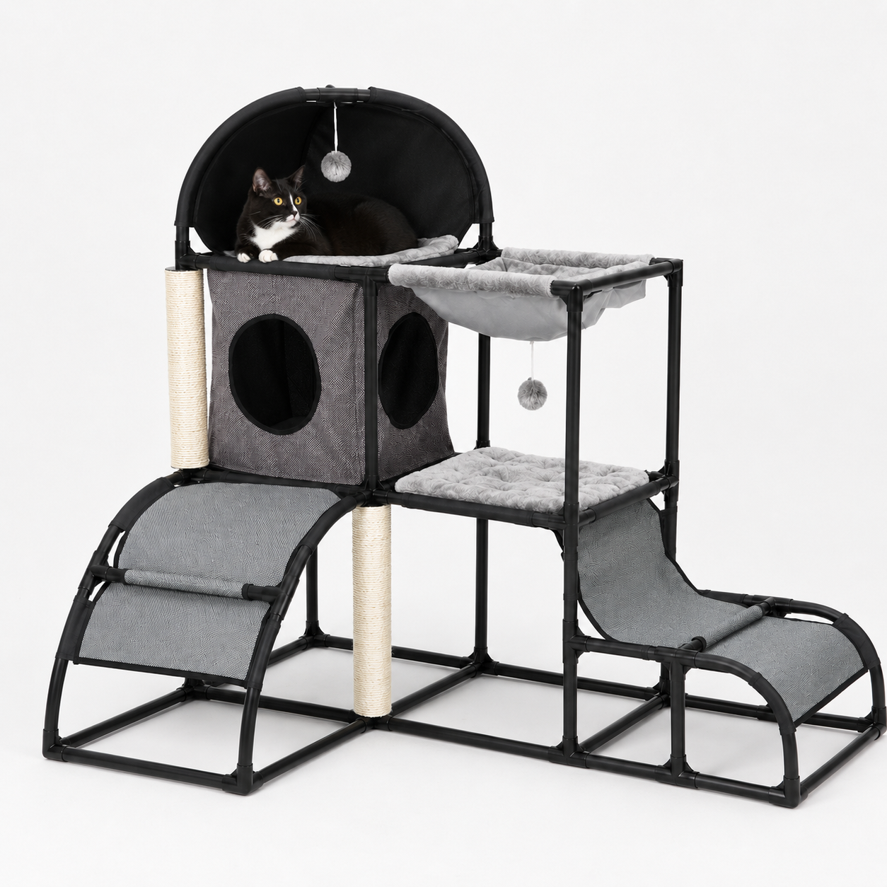 Multi-Functional Cat Climbing Frame with Bed & Scratching Ramp