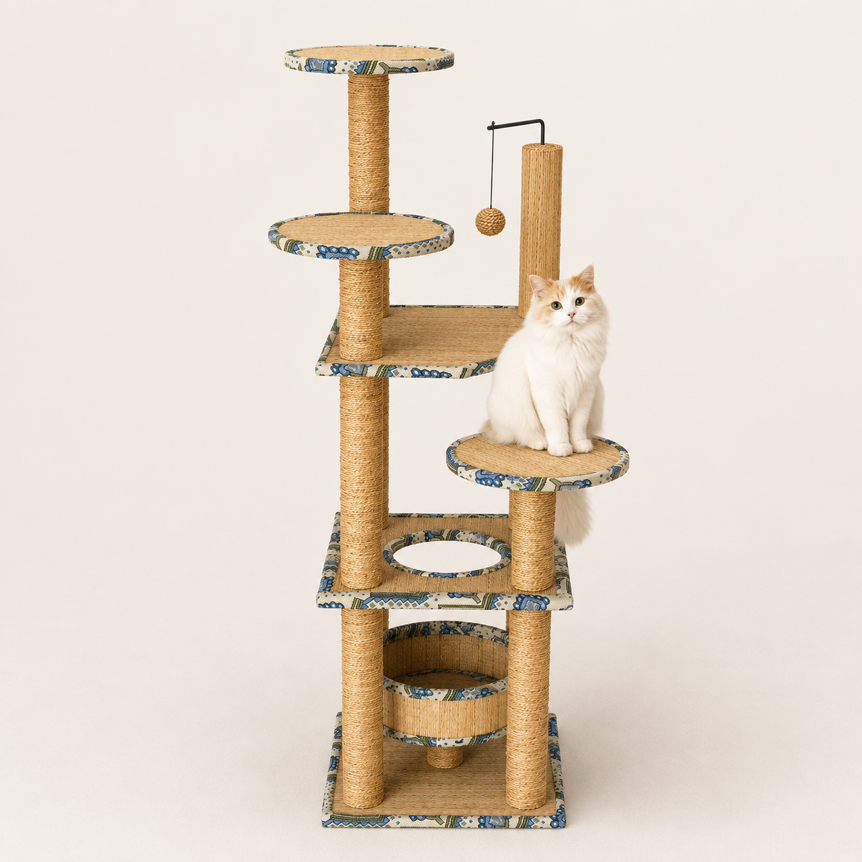Natural Woven Cat Tree Tower with Scratching Posts & Perch