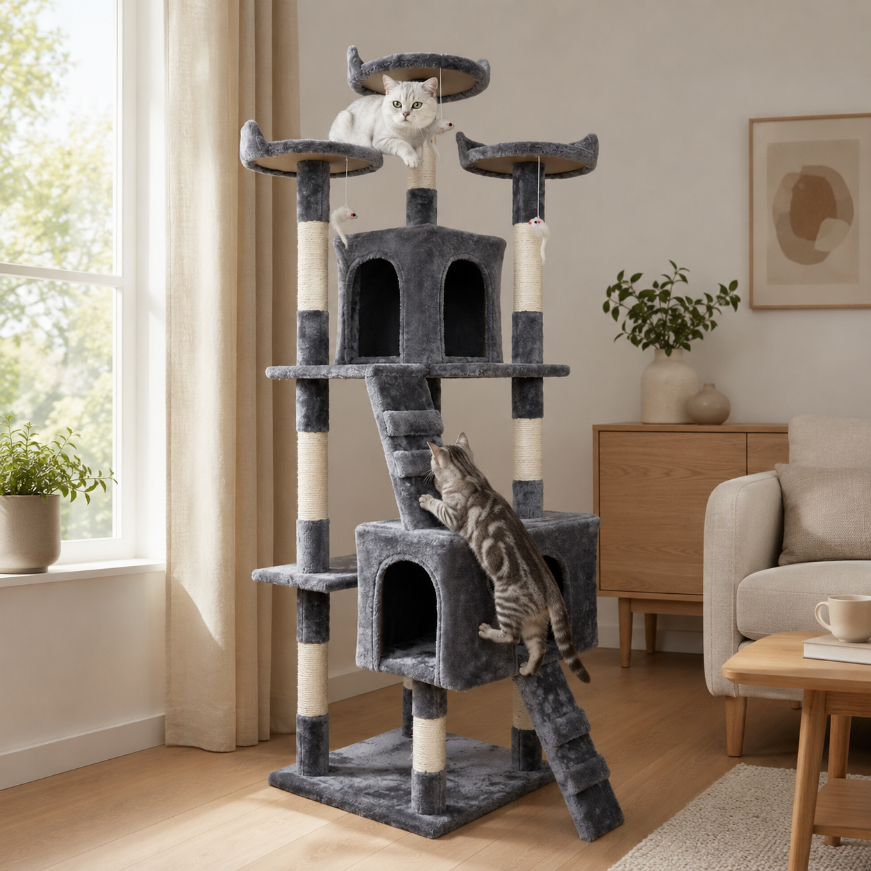 Tall Multi-Level Cat Climber Tower with Condos & Scratching Posts