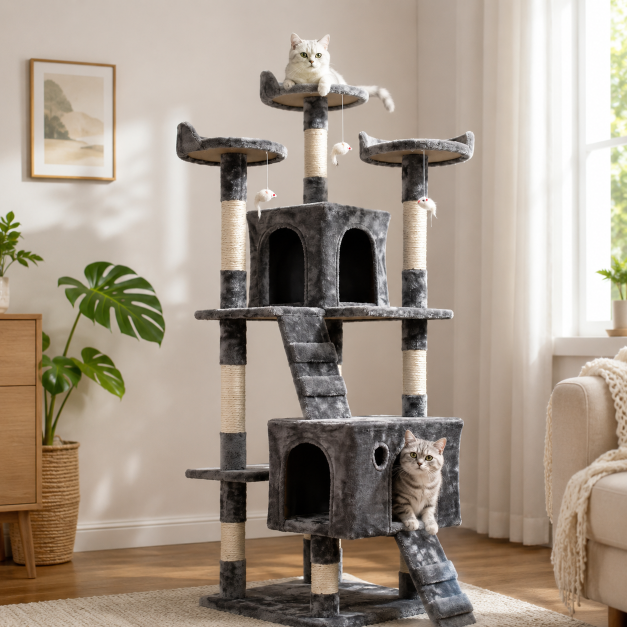Tall Multi-Level Cat Climber Tower with Condos & Scratching Posts