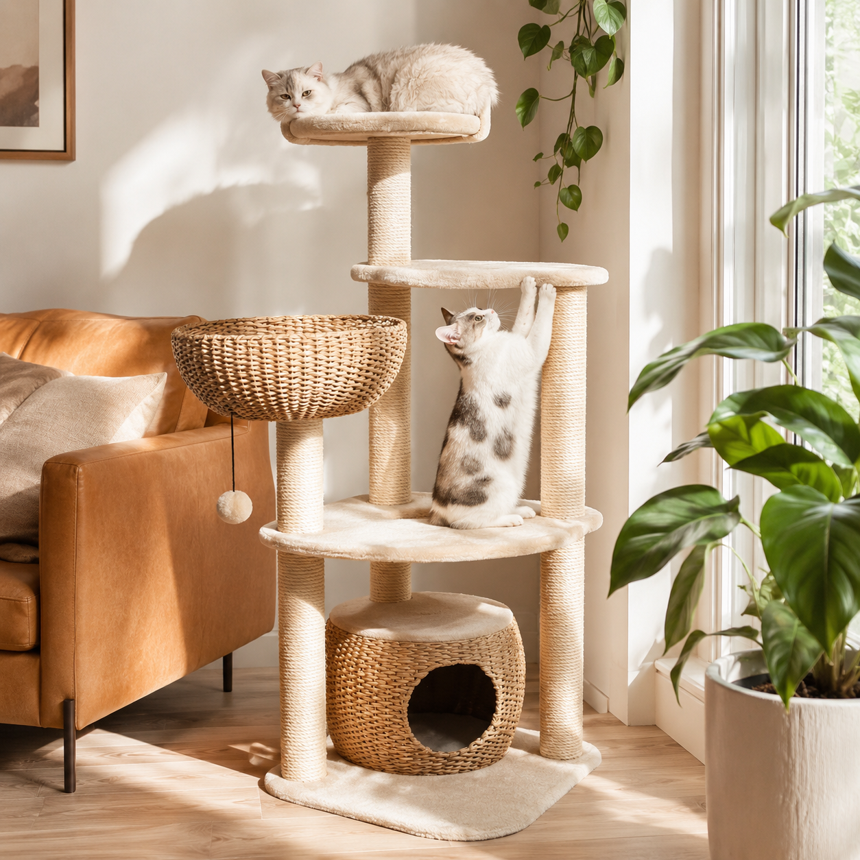 Cattail Cat Tree Tower - Modern Woven Cat Condo & Lounge