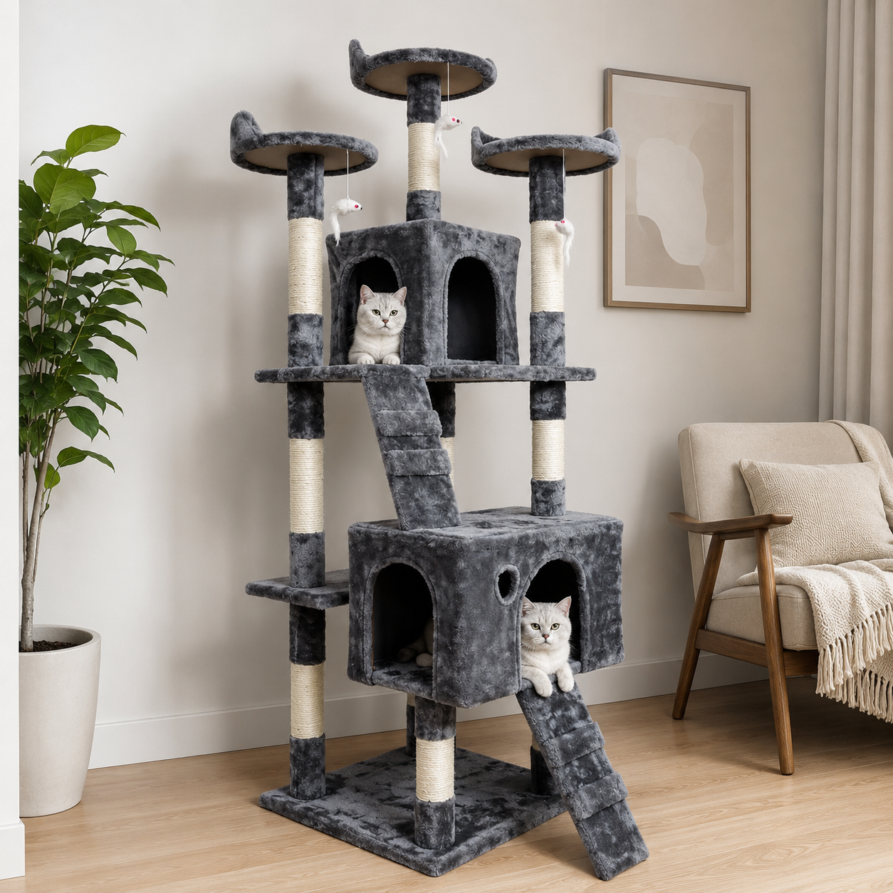 Tall Multi-Level Cat Climber Tower with Condos & Scratching Posts