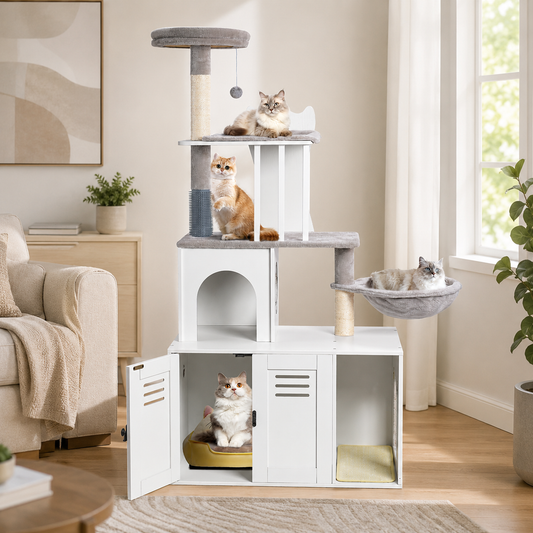 Modern Cat Tree with Hidden Litter Box Enclosure
