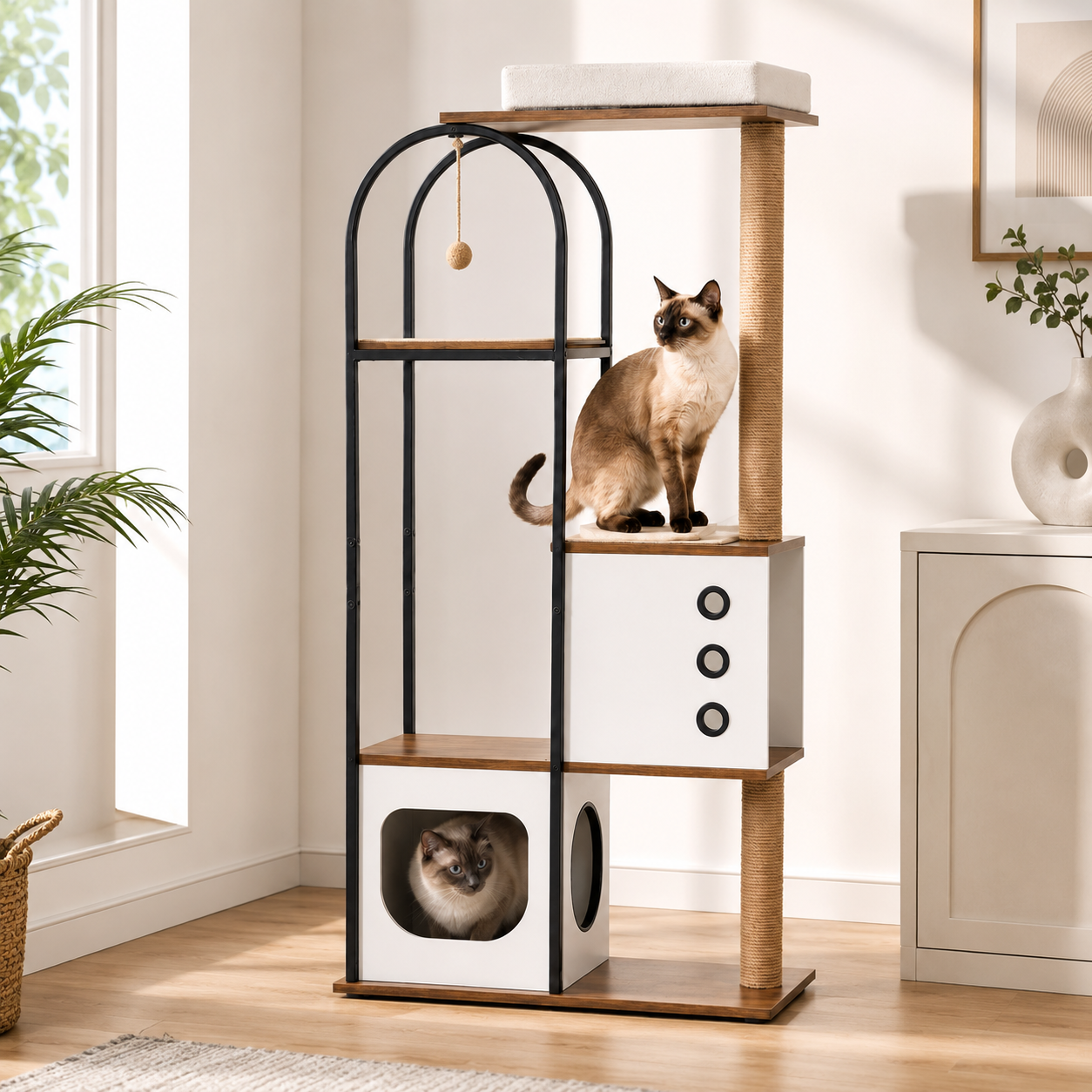 Modern Multi-Level Cat Tree Tower with Condo & Top Lounger