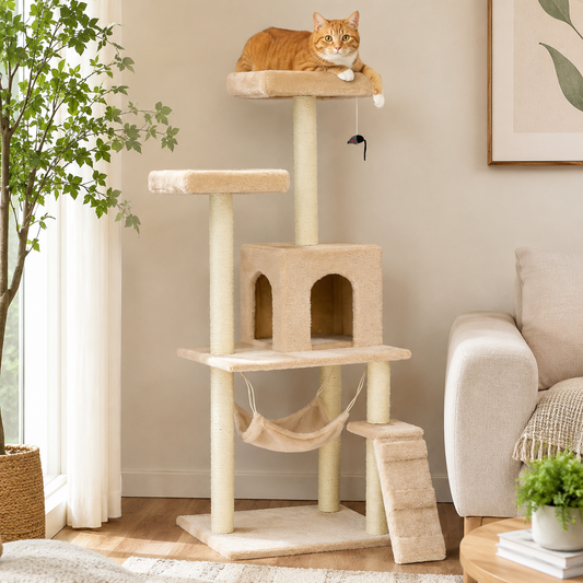 Multi-Level Cat Tree Tower with Scratching Posts & Hammock