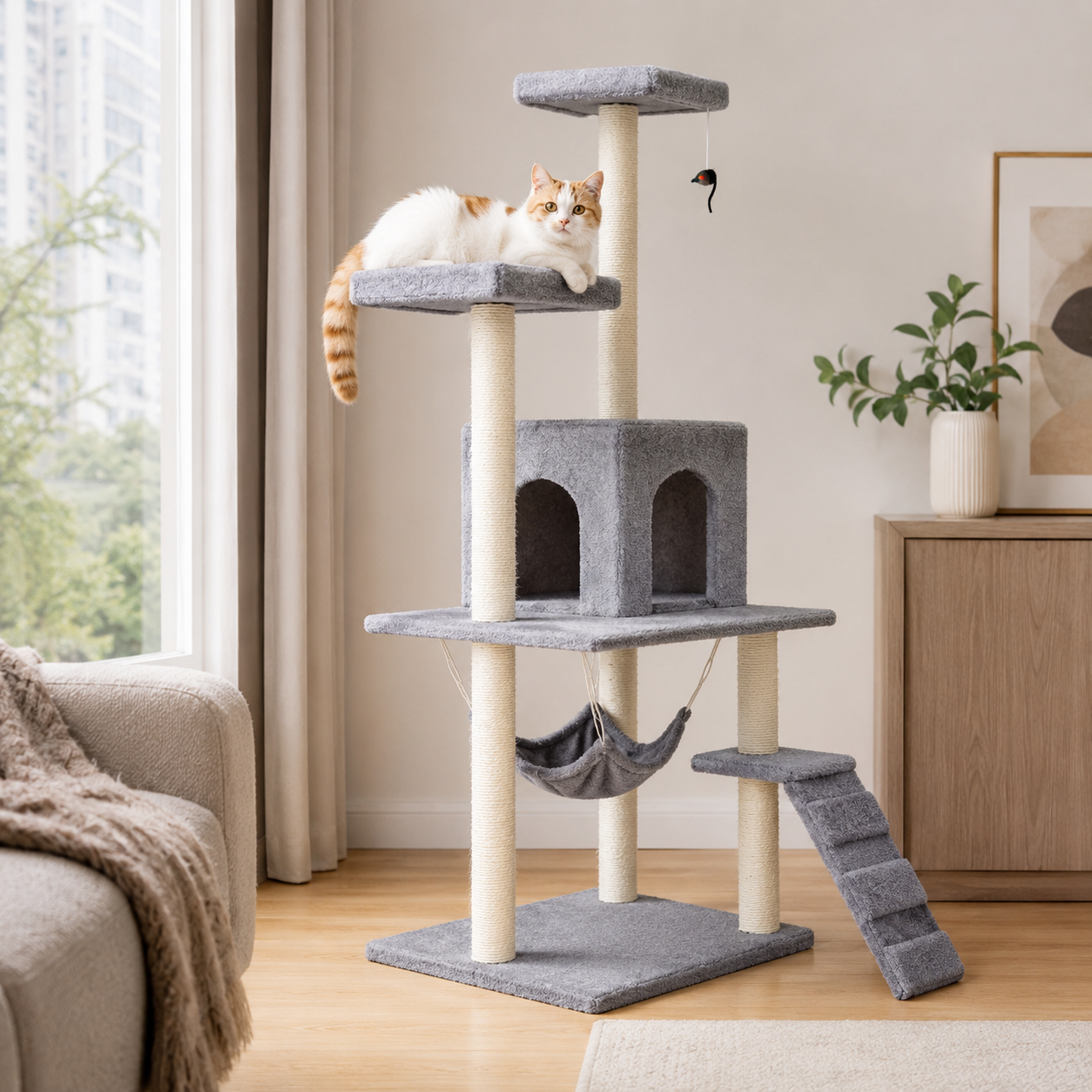 Multi-Level Cat Tree Tower with Scratching Posts & Hammock