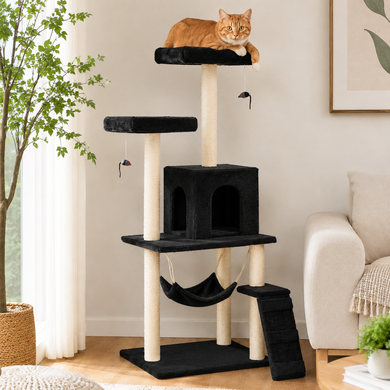 Multi-Level Cat Tree Tower with Scratching Posts & Hammock