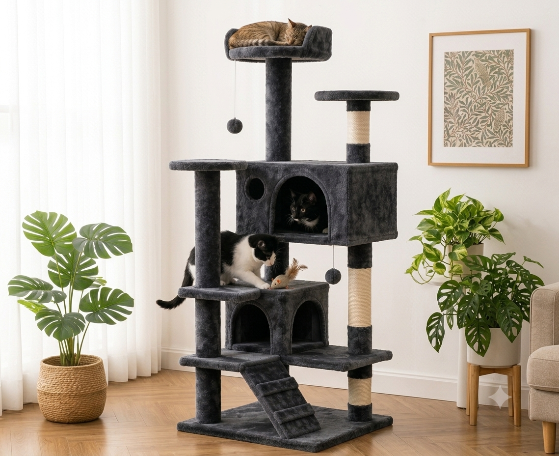 Large Multi-Level Cat Tree & Activity Tower - Dark Gray